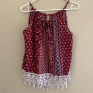 No Boundaries Red,White and Blue Top with Crochet hem